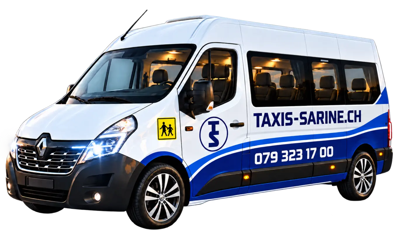 Bus scolaire TAXIS-SARINE.CH avec signal scolaire